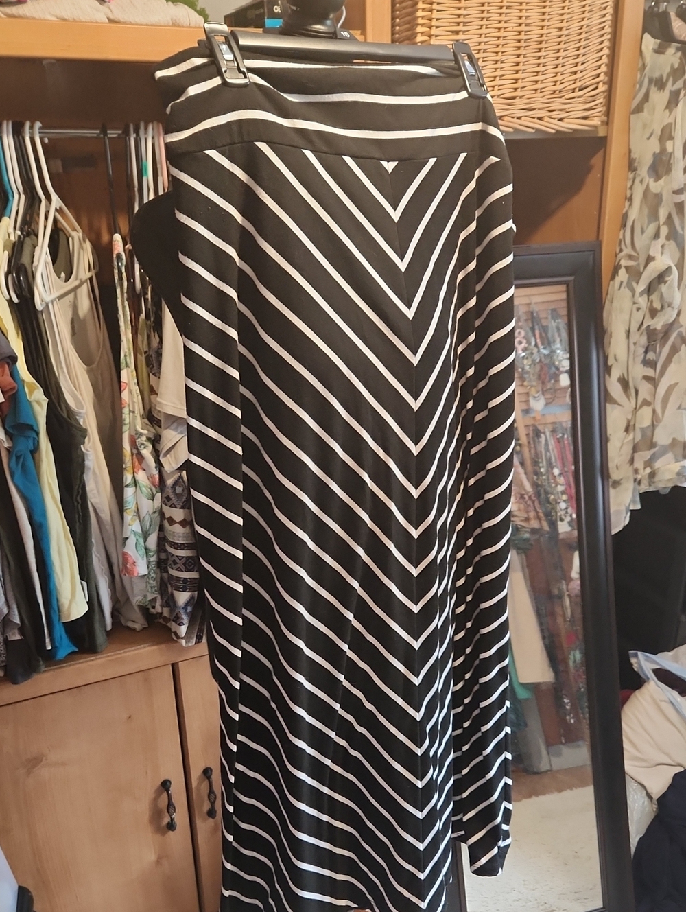 Faded Glory Black and White Striped Maxi Skirt